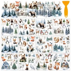 PVC 열전사 스티커 창문 컵 화분 데코 14x14cm 12장세트 12가지 디자인, 기타 동물3