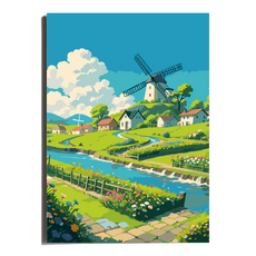 원그리드 DIY 명화그리기 세트 캔버스 유화그리기, 풍차와 시냇가, 1개