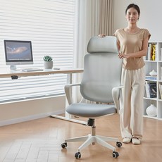 아우스 GS02 메쉬 사무용 컴퓨터의자 사무실 학생 공부 헤드형 게이밍 책상 의자, 화이트-헤드형