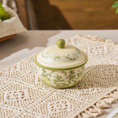 燉盅燉盅隔水燉家用開雞蛋羹綠鈴蒸帶蓋煲湯陶瓷蒸盅蘭花一人份小, 綠鈴蘭燉盅:1個
