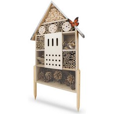 Wildlife friend Insect Hotel XXL 스탠딩 - 스탠드가 있는 꿀벌 호텔 76.2cm(30인치) 금속 지붕 - 대형 야생 꿀벌 호텔 - 꿀벌 무당벌레, XL (금속 지붕)