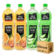 [한번에먹자] 과즙음료 1.5L 2종 혼합세트 ( 미닛메이드 오렌지 + 미닛메이드 알로에 ) 사무실음료 가정용 과일음료 대용량 식자재 오렌지주스 알로에주스, 4개