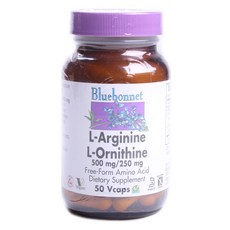 Bluebonnet 左旋精胺酸 500mg&左旋鳥胺酸 250mg植物膠囊, 50顆, 1罐