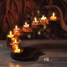 泰國實木燭臺燭光晚餐道具，浪漫西餐裝飾複古創意多層旋轉燭臺擺件, 8層（送酥油燭16個）