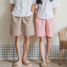 버블돌 순면 스몰체크 5부 남여공용 파자마바지 홈웨어 바지잠옷 4colors 택1