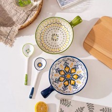 BLOWFISHFUGU 8인치 손잡이그릇 북유럽 스타일 라면그릇 대용량 스프볼 샐러드보울 홈식기 세트, 4개, a+b