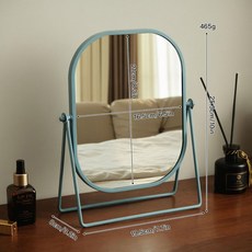 臺式桌面梳妝鏡 帶托盤儲物收納盒 可摺疊化妝鏡 家用臥室鏡子, 藍色化妝鏡-無收納