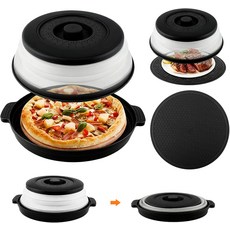 전자레인지 스플래터 커버 2 in 1 접이식 음식 트레이 및 손잡이 스팀 통풍구가 있는 접시 커버는 그릇 냄비 식사 준비26 * 26 7cm COLOR:Black에 맞습니다, Black, 26*26*7cm