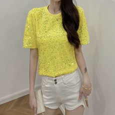 이하 상의 블링 50kg 핑크 반짝이 여성 반팔티 S 포인트룩 캐주얼 스팽글