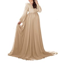 [2] Dedysler 임산부 가운 드레스 사진 촬영용 롱 브이넥 사진 분할 패치워크 베이비 샤워 임신 2025 러스트 레드. XXL