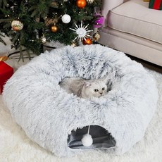 실내 고양이를 위한 OOZAZEMM 고양이 터널 크리스마스 트리 아래 침대 중대형 접이식 도넛 피카부 동굴 장난감 회색, XL, Gray