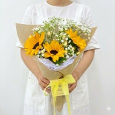 주말배송 신선보장 아르띠콜로 생화 해바라기 안개 꽃다발 LED 쇼핑백 세트, 해바라기 송이수, 3개