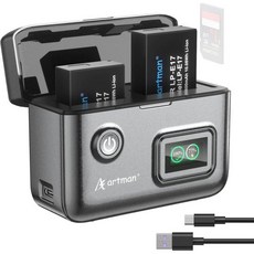 아트맨 LPE17 배터리 1400mAh 2개 세트 및 1.5시간 2슬롯 LCD USBC 고속 충전기 캐논 EOS R100 R50 RP R10 R8 Rebel T8i T7i T6
