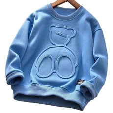 萱寶媽咪baby童裝館 兒童小熊長袖上衣 現貨韓版兒童秋冬薄款壓印小熊長袖上衣 男童圓領小熊印花長袖上衣 男童立體小熊長袖上衣 童上衣童裝兒童長袖上衣壓印上衣百搭長袖上