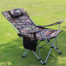 누울 수 있는 캠핑 낚시 의자 접이식 발받침 안락 체어, 1인용, 카모플라주 원단 대형 좌식