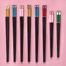 親子合金筷子3雙裝4家用防滑寶寶短小孩分人標志家庭筷一家三口四筷子環保筷防滑筷子耐熱筷子餐具用品, 爸媽+黃貓粉貓+kt+黃彩+短綠短粉, 1個