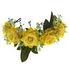 여성 웨딩 조절 소녀 화환 머리 가능한 액세서리 화관 셀프웨딩 장미 머리띠 왕관 축제 꽃 신부 헤어 브라이덜샤워 장식, Yellow