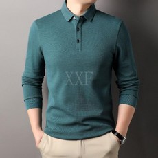 2024秋季新款男士長袖翻領休閒純色棉質珠地POLO衫