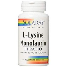 Solaray L-라이신 모노라우린 보충제 피부 및 장 건강 지원을 위한 1 비율 각 500mg 30회 제공량 베지 캡슐 60정, 60 카운트(2팩)