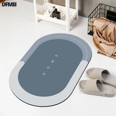 DFMEI 軟硅藻泥速乾浴室門口吸水防滑地墊, 1個, 石藍-home-橢圓