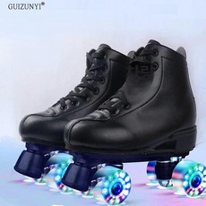 스케이트신발 바퀴 타입화이트 슈즈 롤러스케이트 인라인 가죽, 1개, 블랙 가죽+글리터 휠