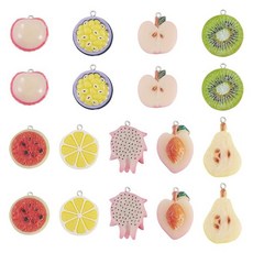 Beadthoven 27피스 레진 과일 참 귀여운 복숭아 수박 오렌지 빅 펜던트 3D 슬라이스 음식 댕글 다채로운 키위 비즈 고리 포함 주얼리 제작용 DIY 팔찌 귀걸이 목걸이, 하프 프루트 9가지 스타일