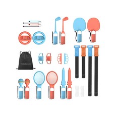 Switch 遊戲多合一運動套件，網球拍、高爾夫球桿、方向盤等配件，繽紛色彩，便攜設計, DUX DUCIS Nintendo Switch 2 體感運動配件(25合1)