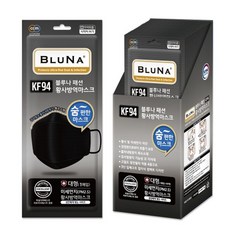 블루나 숨쉬기편한 KF94 패션 황사방역마스크 대형, 30개입, 2개, 블랙