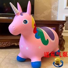 兒童跳跳馬 充氣玩具 騎乘玩具 PVC材質 無毒木馬 生日禮物, 1個, 跳跳馬【粉色獨角獸】贈送一個氣泵