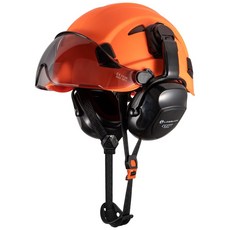 【臺灣 隔日-發貨 可開發票】LOEBUCK洛巴克帶30分貝降噪隔音耳罩 美式 建築 安全帽 工程 施工 透氣 防護帽, 橙帽+耳罩+黑鏡, 1個