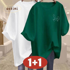 오스틱니 빅사이즈 [1+1] 특가상품 날씬해보이는 100% 순면 심플 프린트 영문티 미디티 bf 시원한 반팔 티 여름 여성 편한 무지 루즈핏 얇은 박스티 캐주얼 티셔츠세