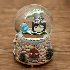 龍貓水晶球音樂盒 桌面擺件 兒童禮物, 龍貓音樂盒荷葉【中號手動飄雪】,原包裝+賀卡, N/A