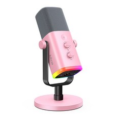 피파인 AM8 USB XLR 다이나믹 마이크 게이밍 방송 녹음용 독립 볼륨 노브 원터치 음소거, 분홍색
