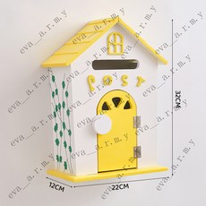 田園風格木製信箱 攝影道具 幼兒園裝飾 創意信箱 復古信箱 郵筒, 黃色信箱