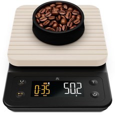 Greater Goods 타이머가 있는 커피 저울 - 푸어오버용 0.1g 정밀 디지털 커피 및 에스프레소 저울 커피 콩 계량 바리스타 브루잉 방수 커버 3kg 용량 (버, 버치