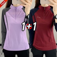 YLEMI 1+1 여성 긴팔 집업 티셔츠 스판 등산 아웃도어 작업복 티