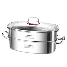 東日家電304不銹鋼蒸魚鍋 家用多功能方形蒸鍋 加厚大容量帶蒸架蒸魚神器, 1個, 鍋直徑38.5cm/鍋內徑37cm