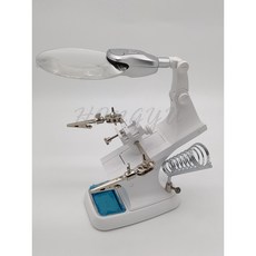 LED燈360度轉動放大鏡帶輔助夾 - 多功能修理台工具 (USB/電池供電), 1個, 白