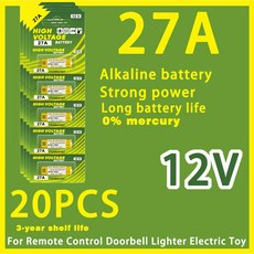 12V A27 27A 알카라인 알람 오래 배터리 초인종 100개 4 지속 용 전기 리모컨, 20PCS 27A, 20