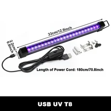 USB UV 라이트 T5 T8 튜브 6W 8W 자외선 램프 전구 바 형광등 파티 디스코 무대 조명 UV 스트립 조명 캐비, 01 T8