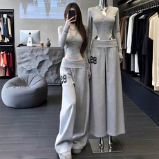 여성투피스 여성세트 맨투맨 티 + 와이드팬츠 여성티셔츠여성바지 DEF26030151 42