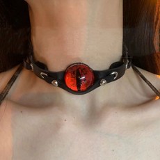 甜心 飾品 项圈手工choker皮质亚文化颈带少女粉白恶魔之眼颈带, 1個, 红色恶魔眼黑项圈