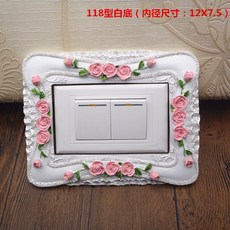 台灣本土貨 開關保護套開關裝飾北歐式樹脂開關貼118型田園創意開關貼開關插座面板裝飾框保護套, 12x7.5（玫瑰白底）