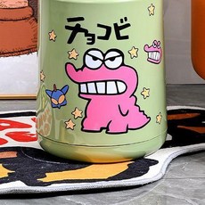 可愛餅乾鱷魚先生抹茶色垃圾桶 帶蓋帶輪, 抹茶色12L【無蓋子】,貪吃小新貼紙【1張】