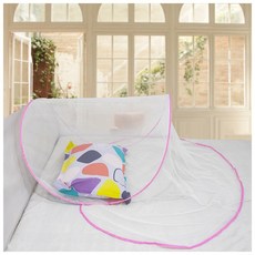 折疊式頭部蚊帳 免安裝防蚊罩, 豪華加大款-粉色-單骨(適大枕頭)收納袋