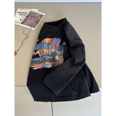 兒童長袖上衣 賽車印花炒色破洞純棉男童內搭