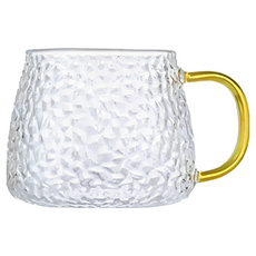 復古菠蘿紋耐熱玻璃杯 - 菱格紋奶茶/拿鐵/咖啡/早餐杯 透明把手浮雕玻璃杯, 透明, 1個