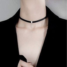 아이루리 레더 실버 스틱 드롭 초커 목걸이
