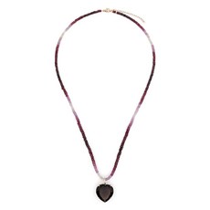 지아지아 14K 옐로 골드 하트 펜던트 루비 앤 스모키 쿼츠 네크리스