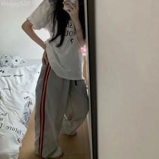 美式條紋運動速乾褲 男女夏季薄款寬鬆闊腿休閒爵士街舞hiphop褲子